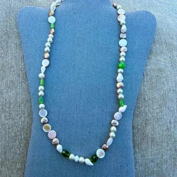 Artisan Ocean Soup Necklace • Shell Glass Faux Pearl - Picture 1 of 5